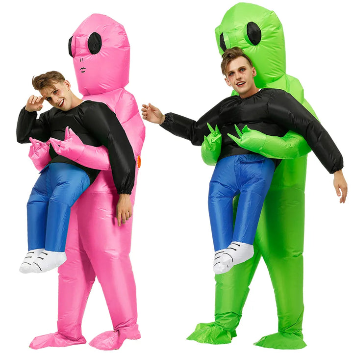 Aufblasbares Alien-Kostüm für Kinder und Erwachsene, rosa und grün, lustiges Party-Outfit.