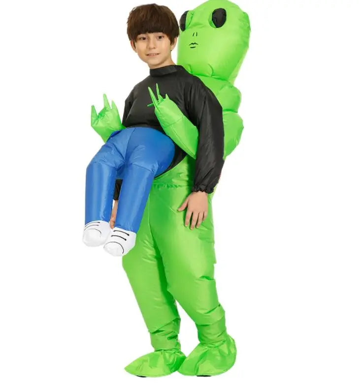 Grünes Alien-Kostüm für Kinder, aufblasbar, 120-150 cm, lustig, Halloween-Verkleidung.