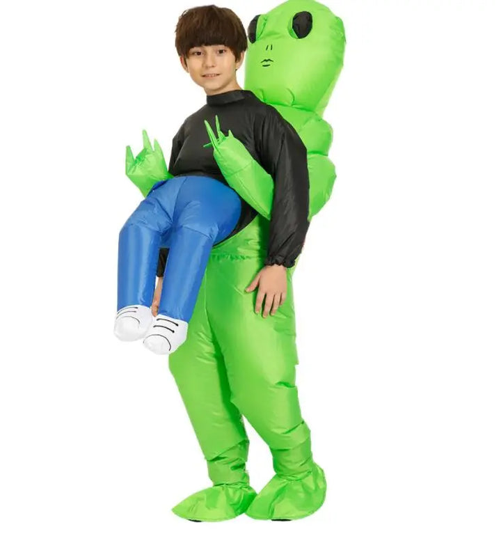 Grünes Alien-Kostüm für Kinder, aufblasbar, 120-150 cm, lustig, Halloween-Verkleidung.