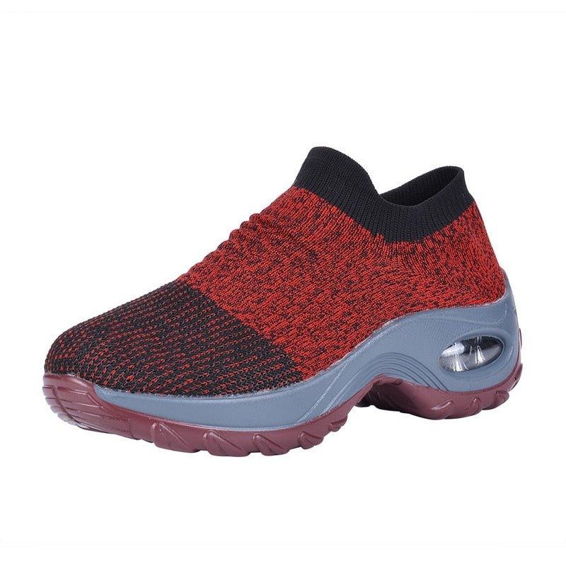 Roter Damen-Walkingschuh, bequem, atmungsaktiv, rutschfest, ideal für Outdoor-Aktivitäten.