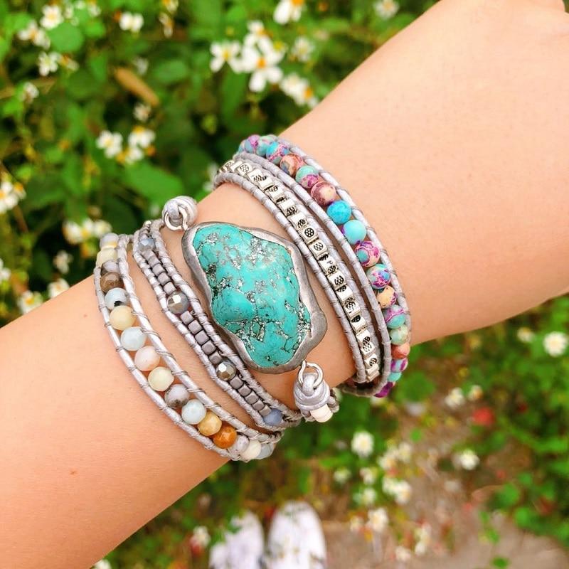 Armband mit Amazonit-Stein, türkis, handgefertigt, Boho-Stil, Damen-Schmuck, Naturstein.
