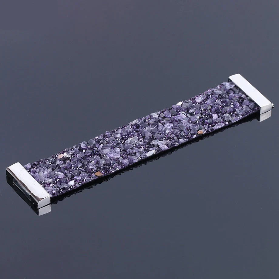 Lila Amethyst-Armband, rechteckig, Edelstahl, elegantes Design, Schmuck für Damen.