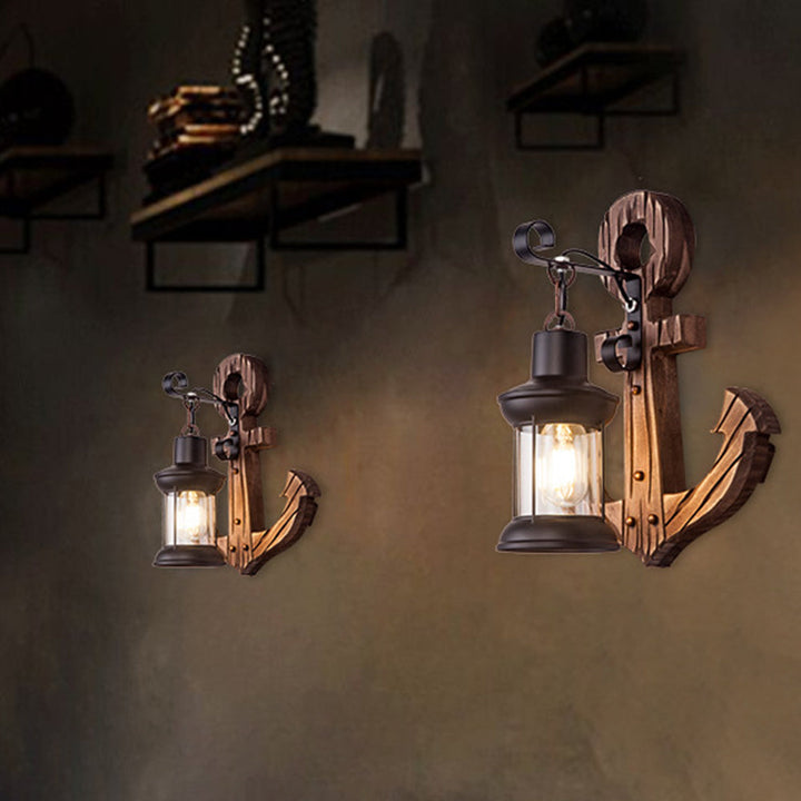 Holzanker LED-Lampe, maritimes Design, Wanddekoration, warmes Licht, Vintage-Stil.