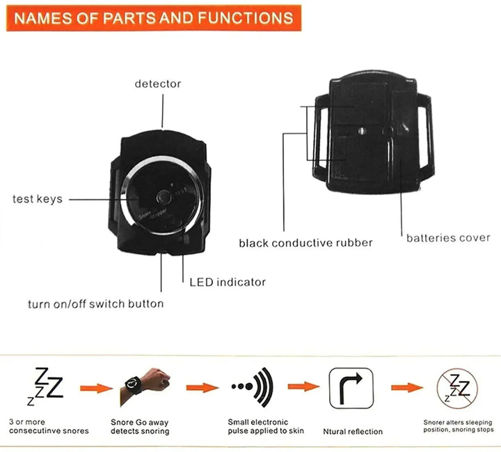 Anti-Schnarch-Gerät Armband, schwarz, LED-Anzeige, Schlafhilfe, Schnarchstopper, effektiv.