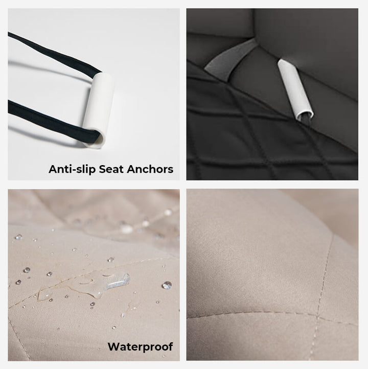Wasserdichte Autositzbezug, rutschfeste Anker, schwarzes und beiges Material, Schutzdecke.