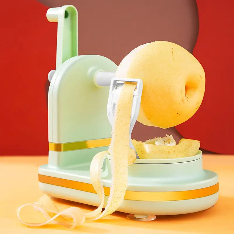Apfelschäler manuell, grün, Kunststoff, mit Kurbel, für Küche, Obstschäler, effizient.