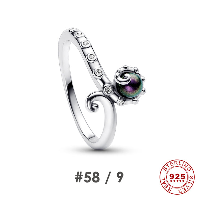 Silberner Pandora-Ring mit Muschel-Design, Ariel Die kleine Meerjungfrau, Zirkonia, Damen-Schmuck.