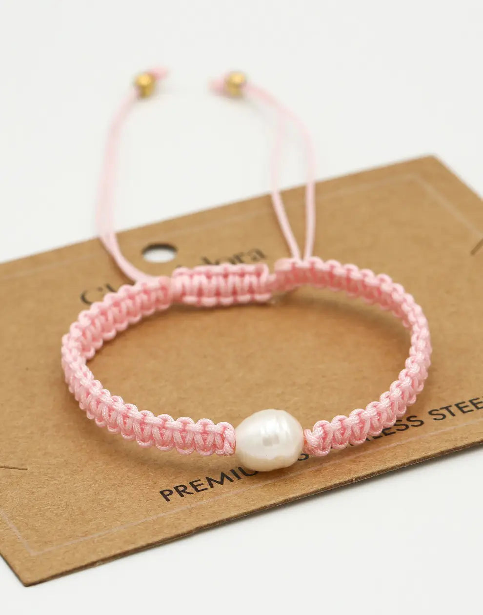Rosa Makramee-Armband mit Perle, verstellbar, handgefertigt, Schmuck für Damen.