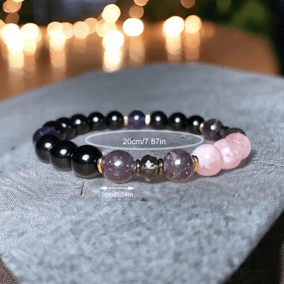 Armband aus Rosenquarz und Onyx, 20 cm, handgefertigt, Schmuck, Geschenkidee, Damenaccessoire.