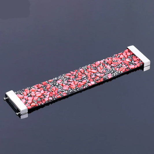 Armband aus Edelstahl mit rosa und schwarzen Steinen, elegantes Design, Schmuck für Damen.