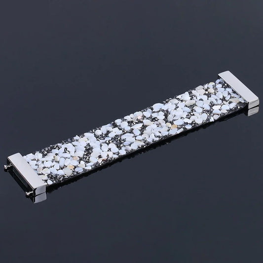 Armband aus Edelstahl mit weißen und schwarzen Steinen, elegantes Design, Schmuck für Damen.