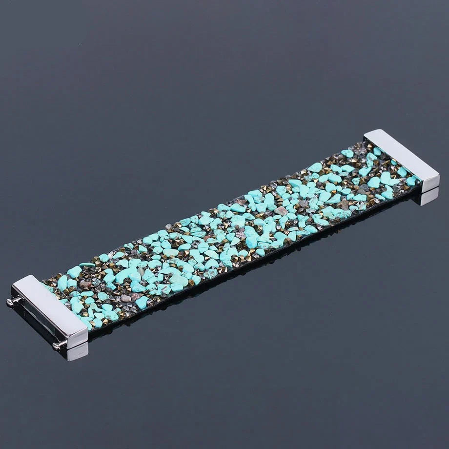 Armband mit türkisfarbenen Steinen, Edelstahl, modisch, Schmuckaccessoire, Damen, Herren.