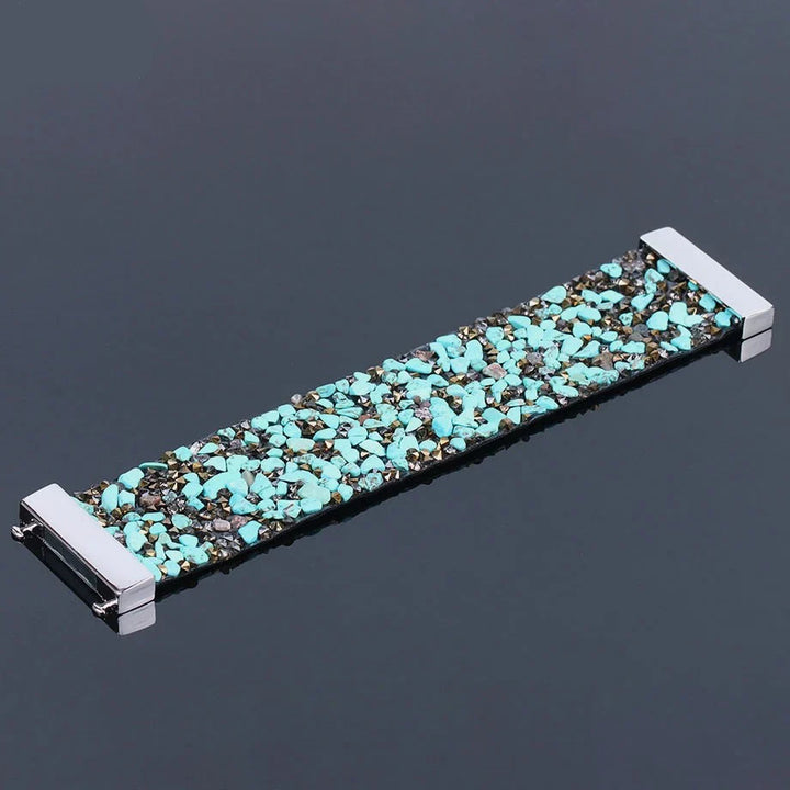 Armband mit türkisfarbenen Steinen, Edelstahl, modisch, Schmuckaccessoire, Damen, Herren.