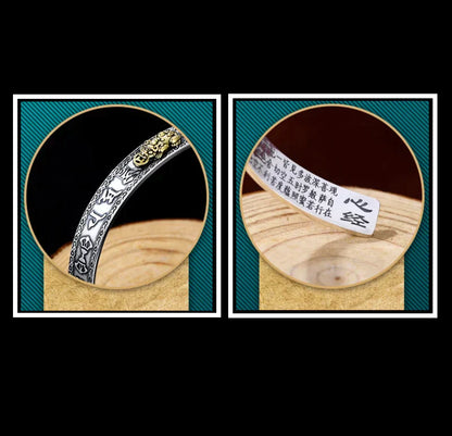 Silberarmreif mit chinesischen Gravuren, handgefertigt, traditionelles Design, Unisex-Schmuck.