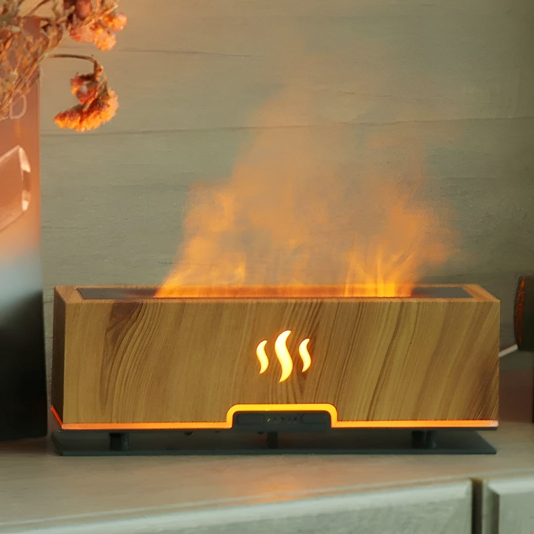 Holzoptik Luftbefeuchter mit LED-Beleuchtung, rechteckig, für Aromatherapie und Raumklima.