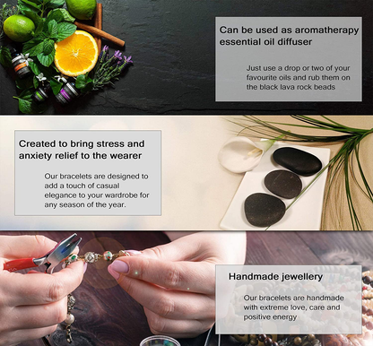 Handgefertigtes Armband mit Lavasteinperlen, ätherische Öle, Stressabbau, Aromatherapie.