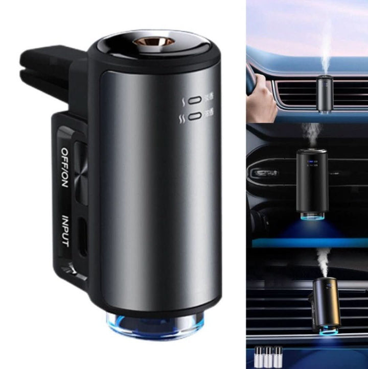 Schwarzer Auto-Aromadiffusor, USB-betrieben, für Aromatherapie, Luftreinigung, kompakt.