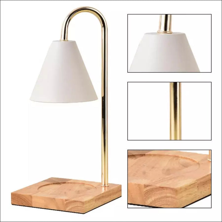 Aromatherapie-Kerzenwärmer Tischlampe, goldener Ständer, Holzsockel, modernes Design