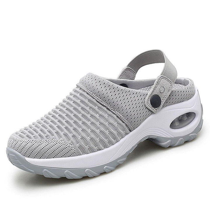 Damen-Sandale aus atmungsaktivem Mesh, grau, Plattform, Sommer, bequem, lässig, Strand.