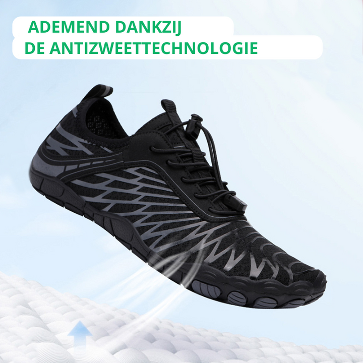 Schwarzer atmungsaktiver Sportschuh, Antischweißtechnologie, leicht, für Outdoor-Aktivitäten.