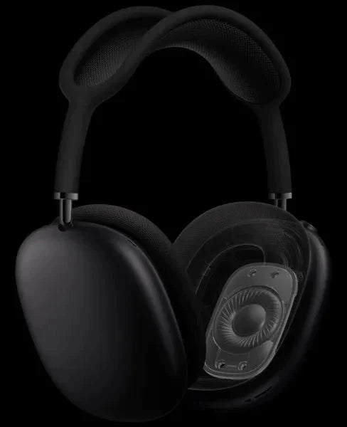 Schwarze kabellose Over-Ear-Kopfhörer mit Geräuschunterdrückung, modernes Design.