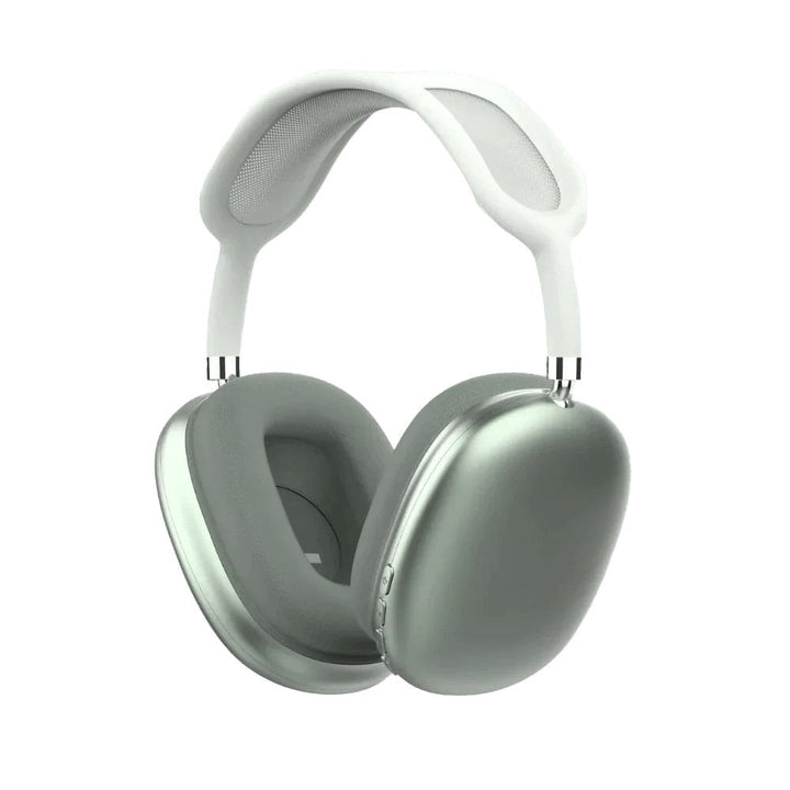 Silberne Over-Ear-Kopfhörer, geräuschunterdrückend, modernes Design, bequemer Kopfbügel.