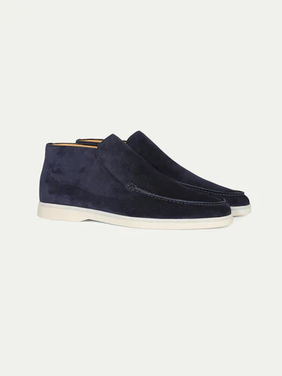 Navy blaue Herren Wildleder Loafer, italienisches Design, City-Stil, weiße Sohle.