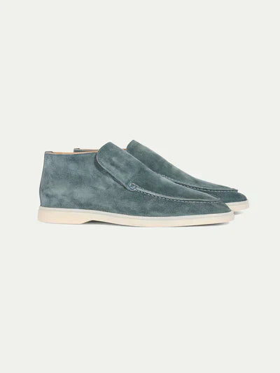 Petrolblaue Herren-Loafer aus Wildleder, extraweich, italienisches Design.