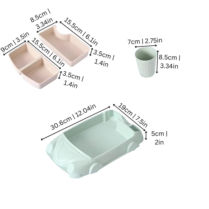 Auto-Organizer-Set aus Kunststoff, mintgrün, rosa, mit Becher, ideal für Autoaufbewahrung.