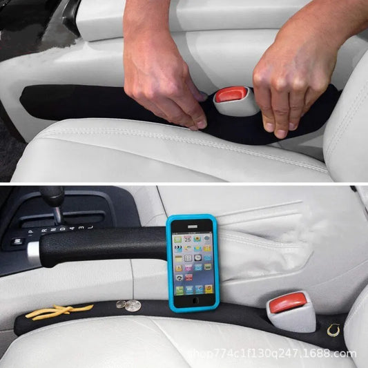 Auto Sitzlückenfüller schwarz, verhindert Gegenstände fallen, mit Smartphone-Halterung.