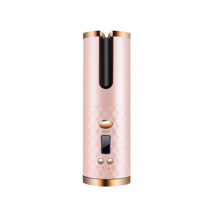 Rosa kabelloser automatischer Lockenstab mit LCD-Display, tragbar, keramisch, für Frauen.