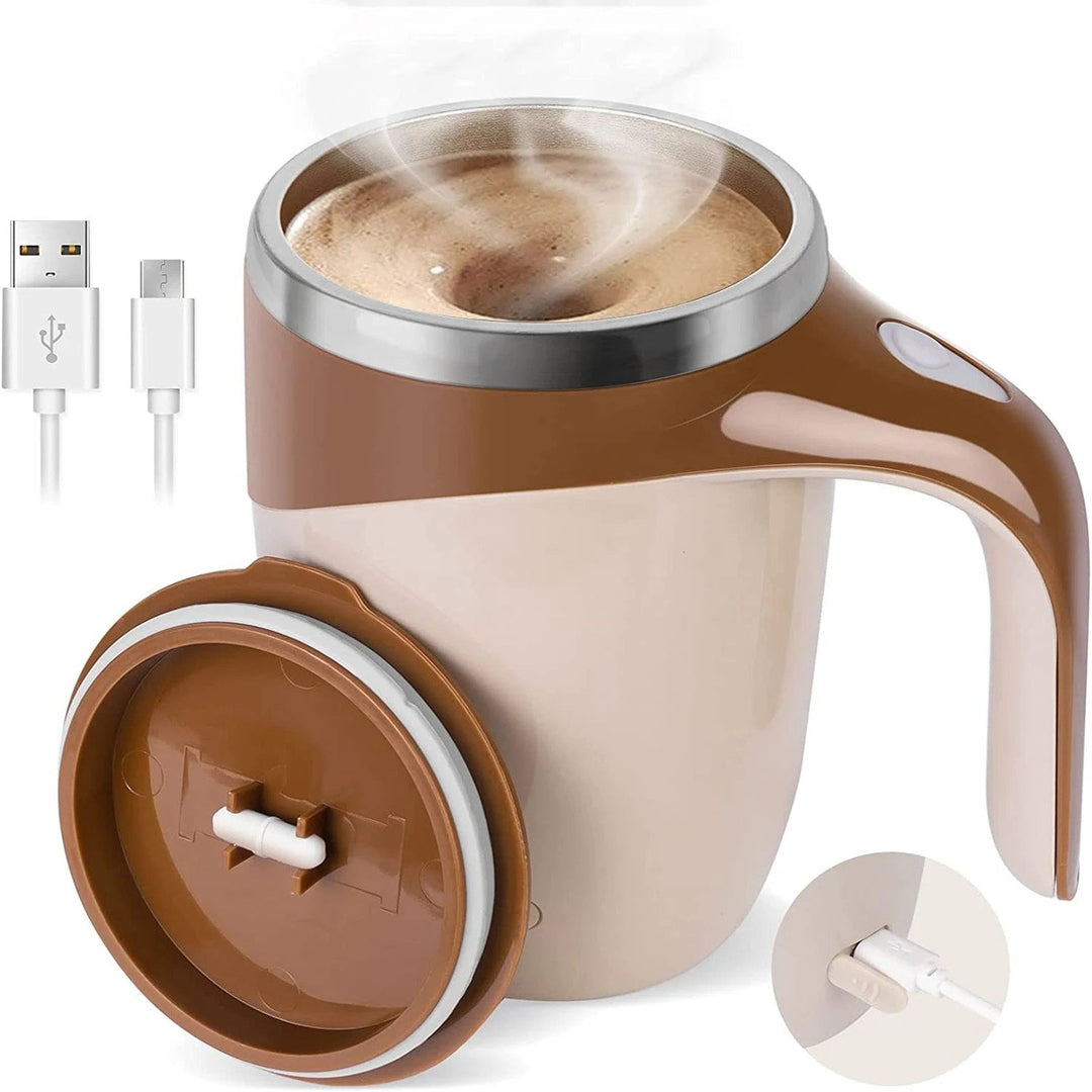 Elektrischer Rührbecher, USB-aufladbar, Edelstahl, magnetisch, für Kaffee und Milch, braun.