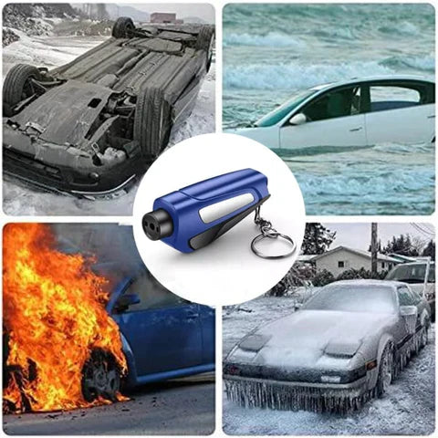 Notfallwerkzeug Auto Sicherheitshammer, Gurtschneider, Glasbrecher, Blau, Schlüsselanhänger.