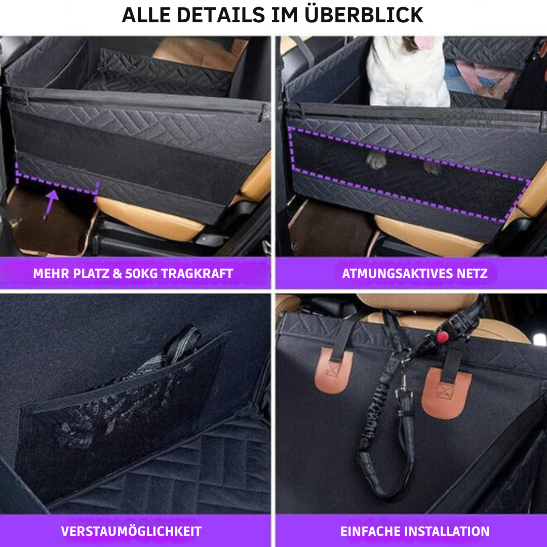 Schwarzer Autositzschutz für Hunde, atmungsaktives Netz, einfache Installation, 50kg Tragkraft.