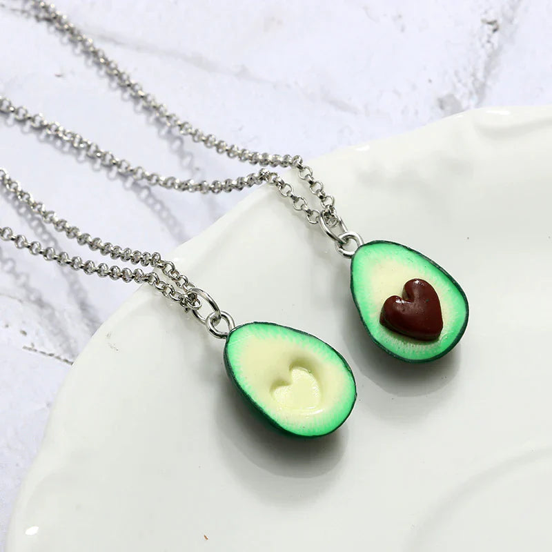Avocado-Halsketten mit Herzanhänger, Silberkette, Modeschmuck, Geschenkidee für Paare
