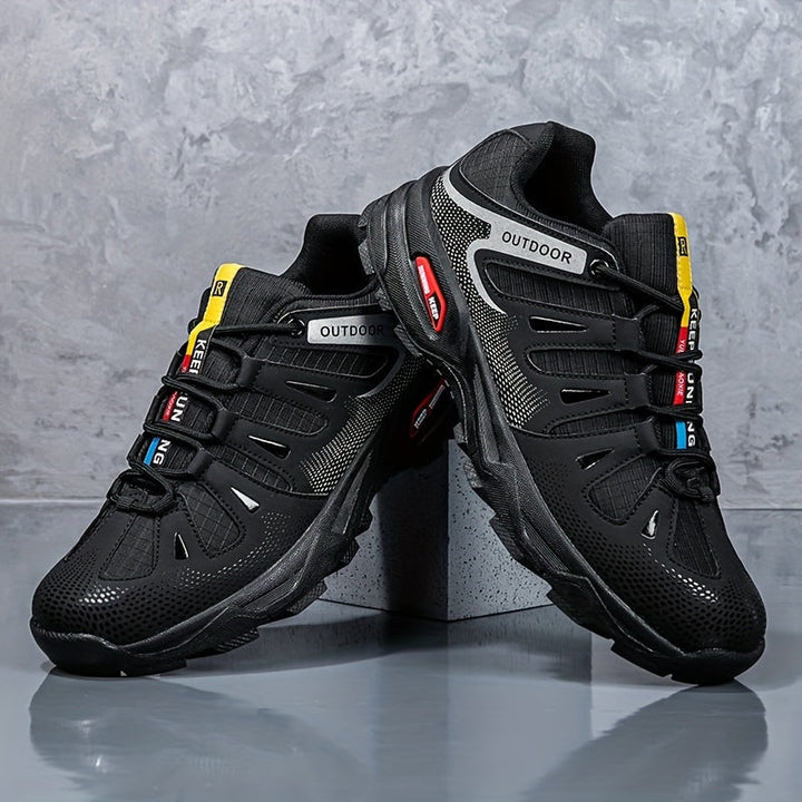 Schwarze Outdoor-Sneaker mit Klettverschluss, atmungsaktiv, rutschfest, Herren-Sportschuhe.