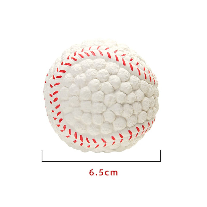 Weißer Hundespielzeugball, 6,5 cm, mit rotem Nahtmuster, aus Gummi, für Haustiere.