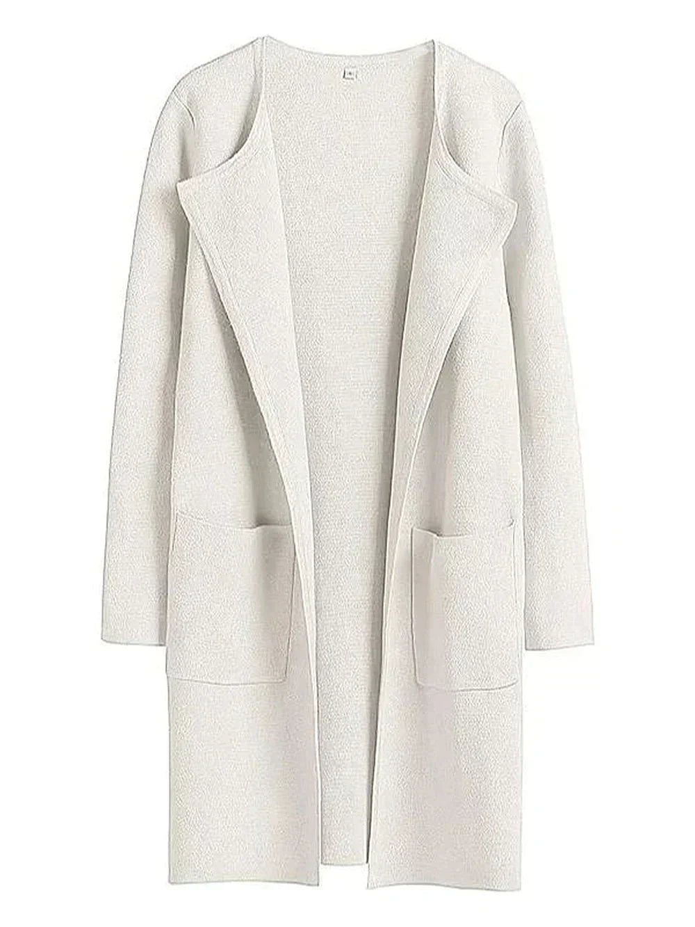 Damen Strickjacke beige, offener Schnitt, lange Ärmel, Taschen, weiches Material, modisch.