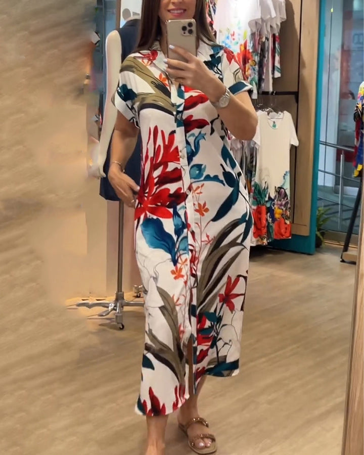Trendy letní šaty s potiskem a košilovým límcem – Flora