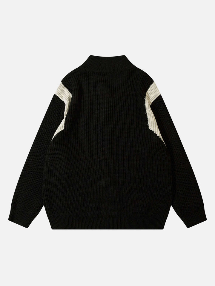 Schwarzer Strickpullover mit weißen Streifen, Herrenmode, Winterkleidung, warm und stilvoll.
