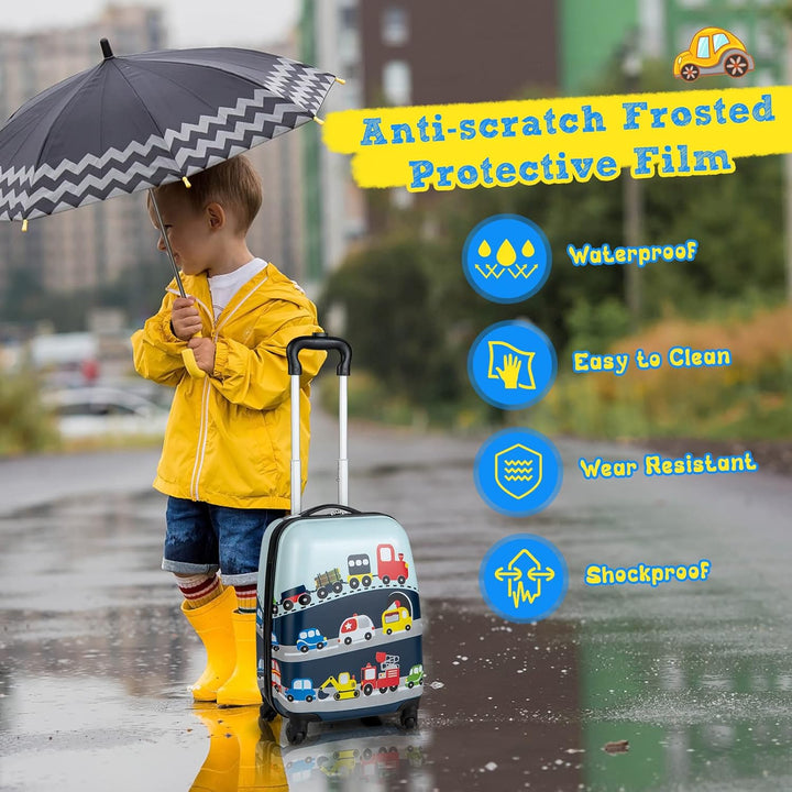 Dětská 2dílná sada tvrdých kufrů a batohu s 360° kolečky – vrtulník