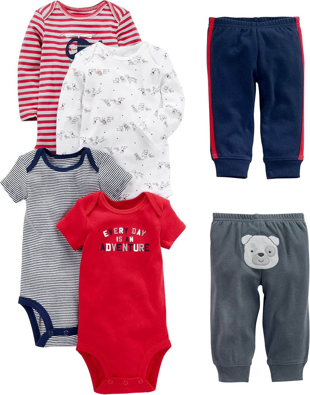 Baby-Kleidung Set, Strampler und Hosen, rot, blau, grau, Baumwolle, Abenteuer-Design