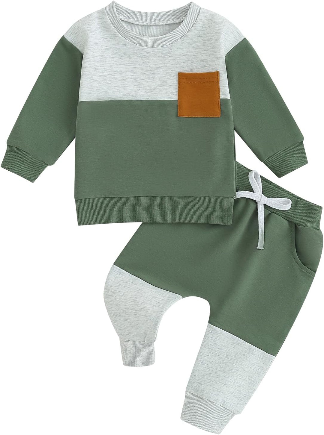 Grüner Baby-Sweatshirt-Set mit Tasche, Baumwolle, Unisex, Herbstmode, bequem.