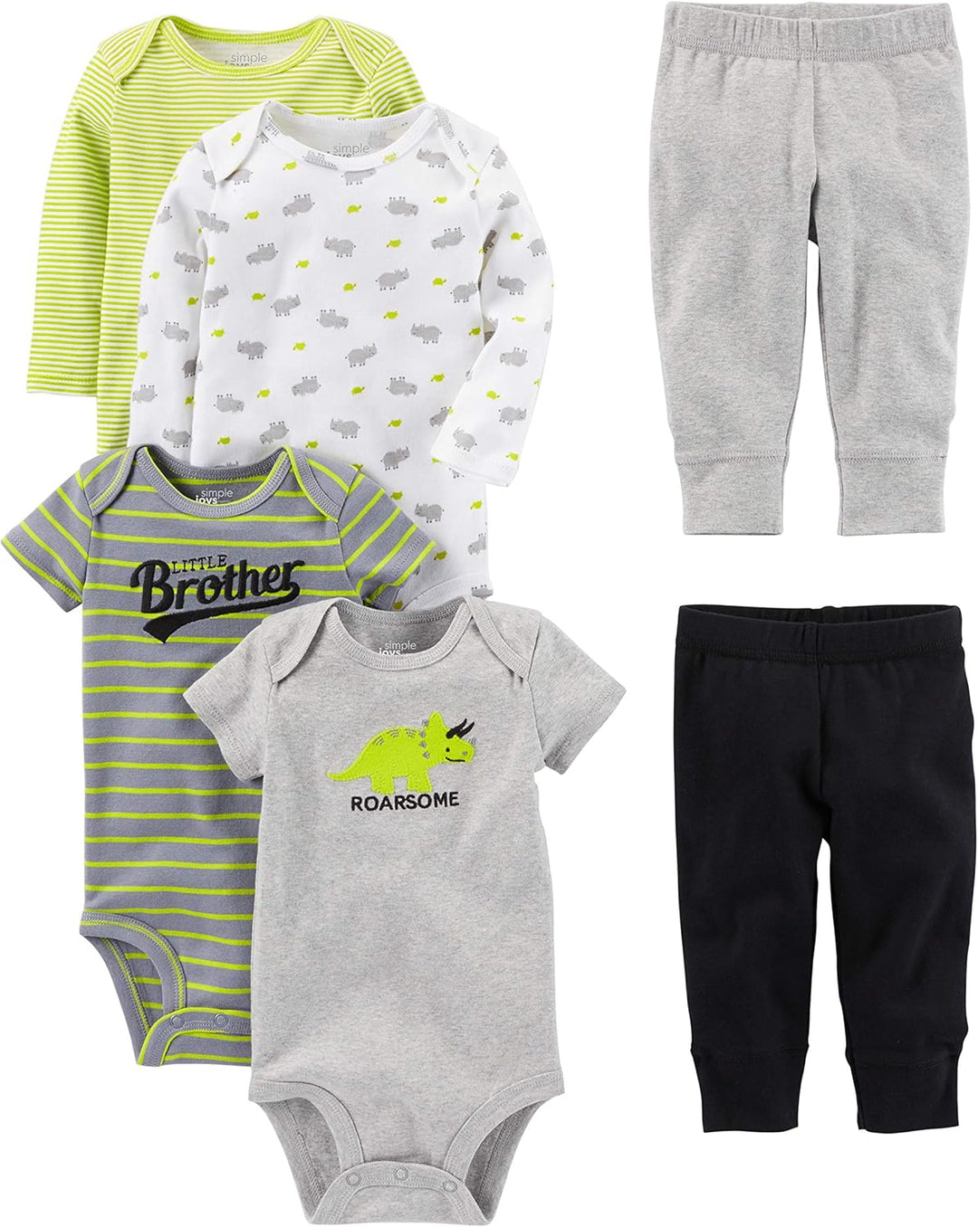 Baby-Kleidung Set, Strampler und Hosen, grau und grün, Dinosaurier-Motiv, Baumwolle