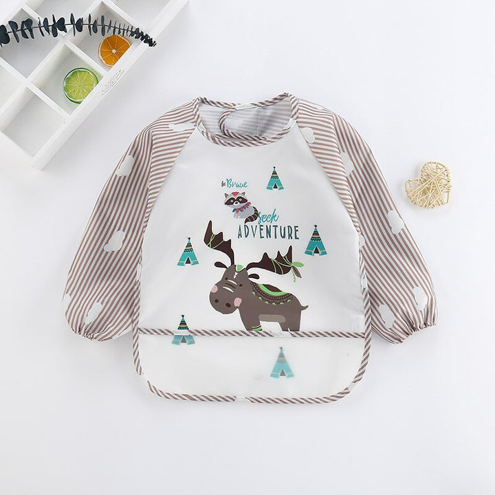 Baby-Lätzchen mit Elch-Motiv, wasserdicht, langärmelig, beige-weiß, für Kleinkinder.