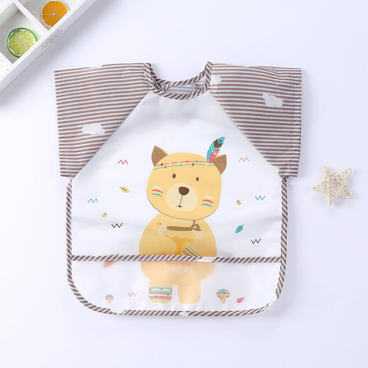 Baby-Lätzchen mit Bärenmotiv, wasserdicht, braun-weiß gestreift, für Kleinkinder.