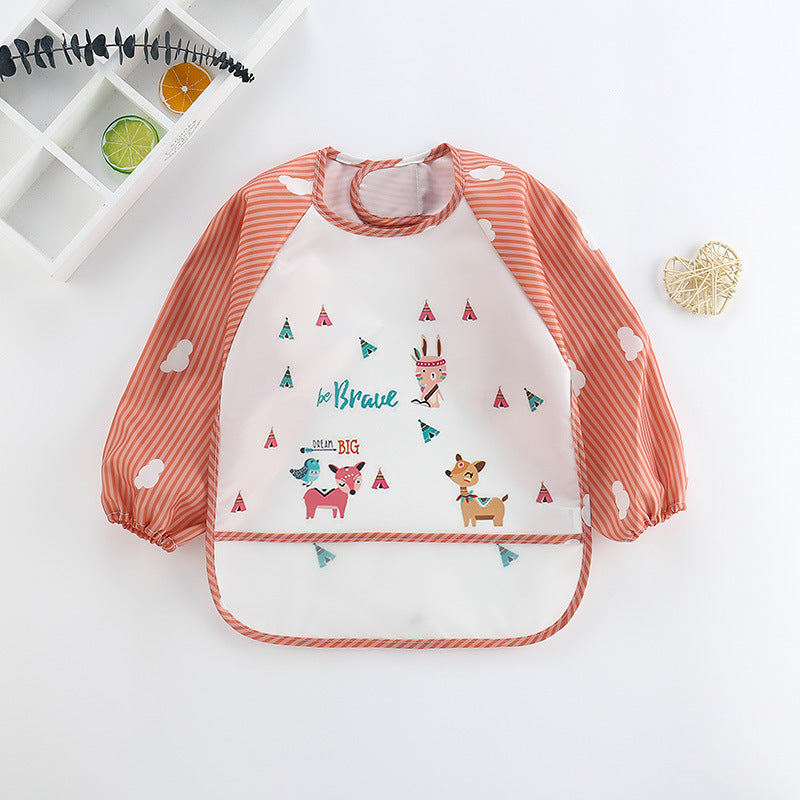 Baby-Lätzchen mit Tiermotiven, orange-weiß gestreift, wasserdicht, langärmlig, für Kleinkinder.