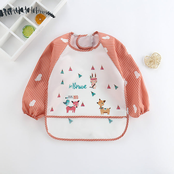 Baby-Lätzchen mit Tiermotiven, orange-weiß gestreift, wasserdicht, langärmlig, für Kleinkinder.