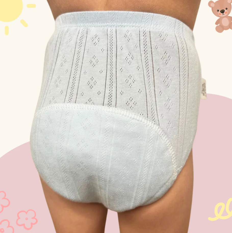 Babywindel aus Baumwolle, hellblau, gestrickt, atmungsaktiv, umweltfreundlich, wiederverwendbar.