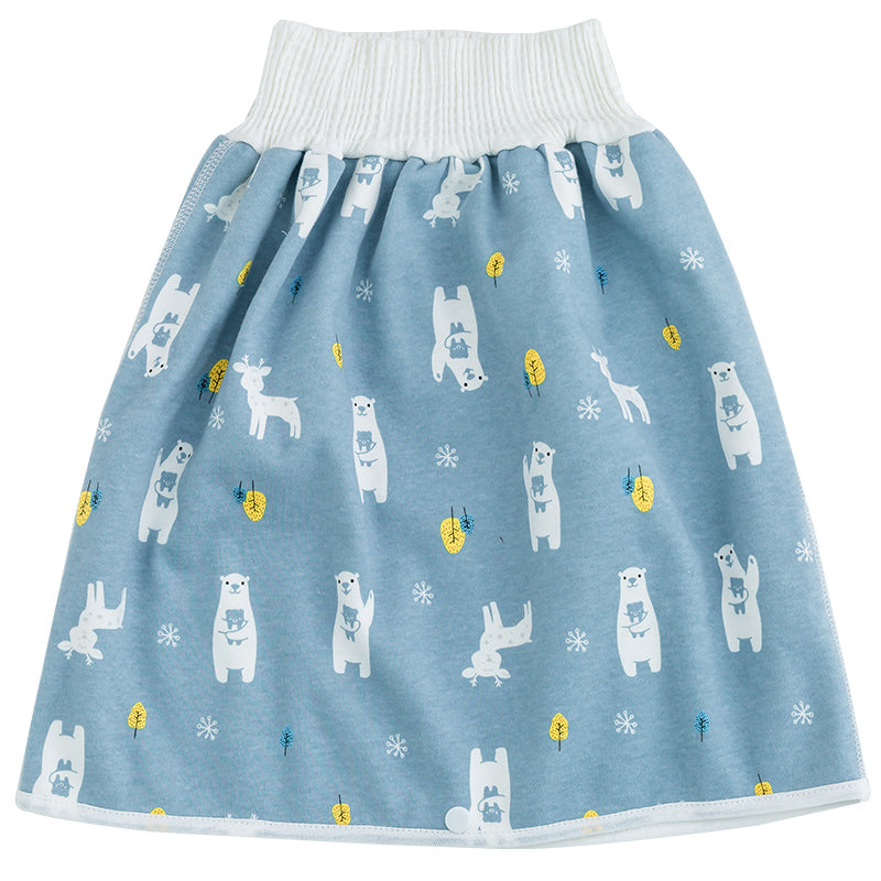 Blauer Kinderrock mit Eisbär- und Rentiermuster, elastischer Bund, Baumwolle, wiederverwendbar.